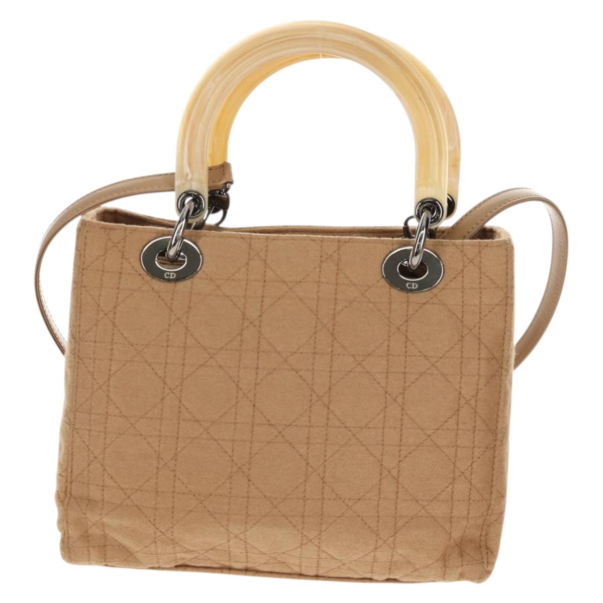 Christian Dior Cannage Handbag Canvas, BEIGE, COTTON, Handbag