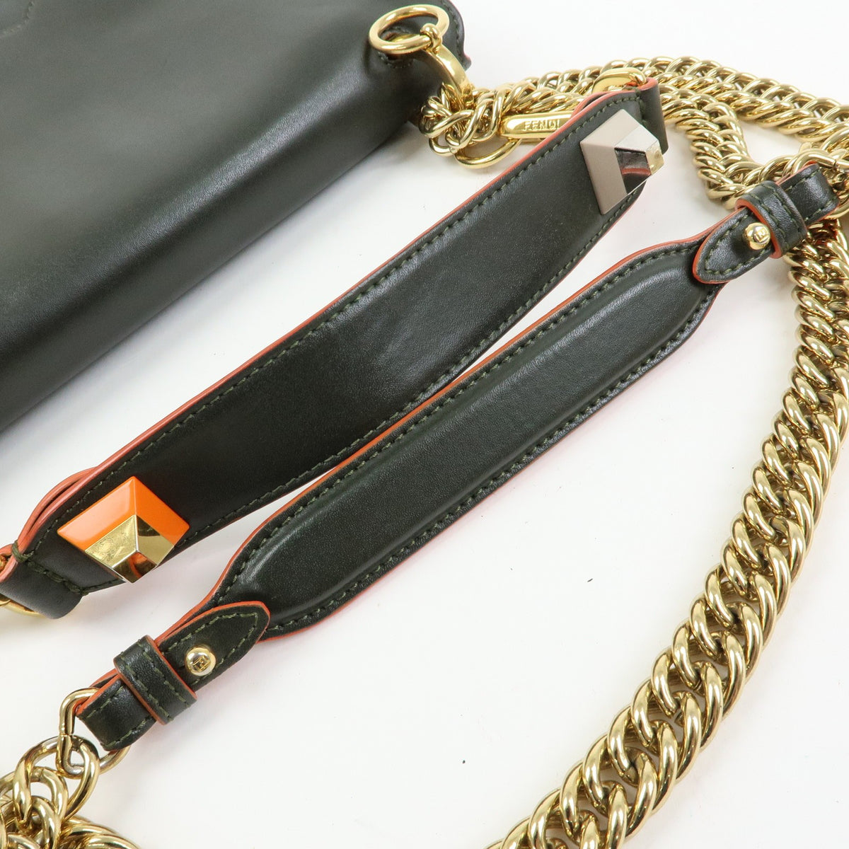 Fendi Kan I Leather, Green, Leather, Shoulder Bag