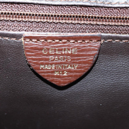 Celine Circle Logo Leather, Brown, Leather, Shoulder Bag