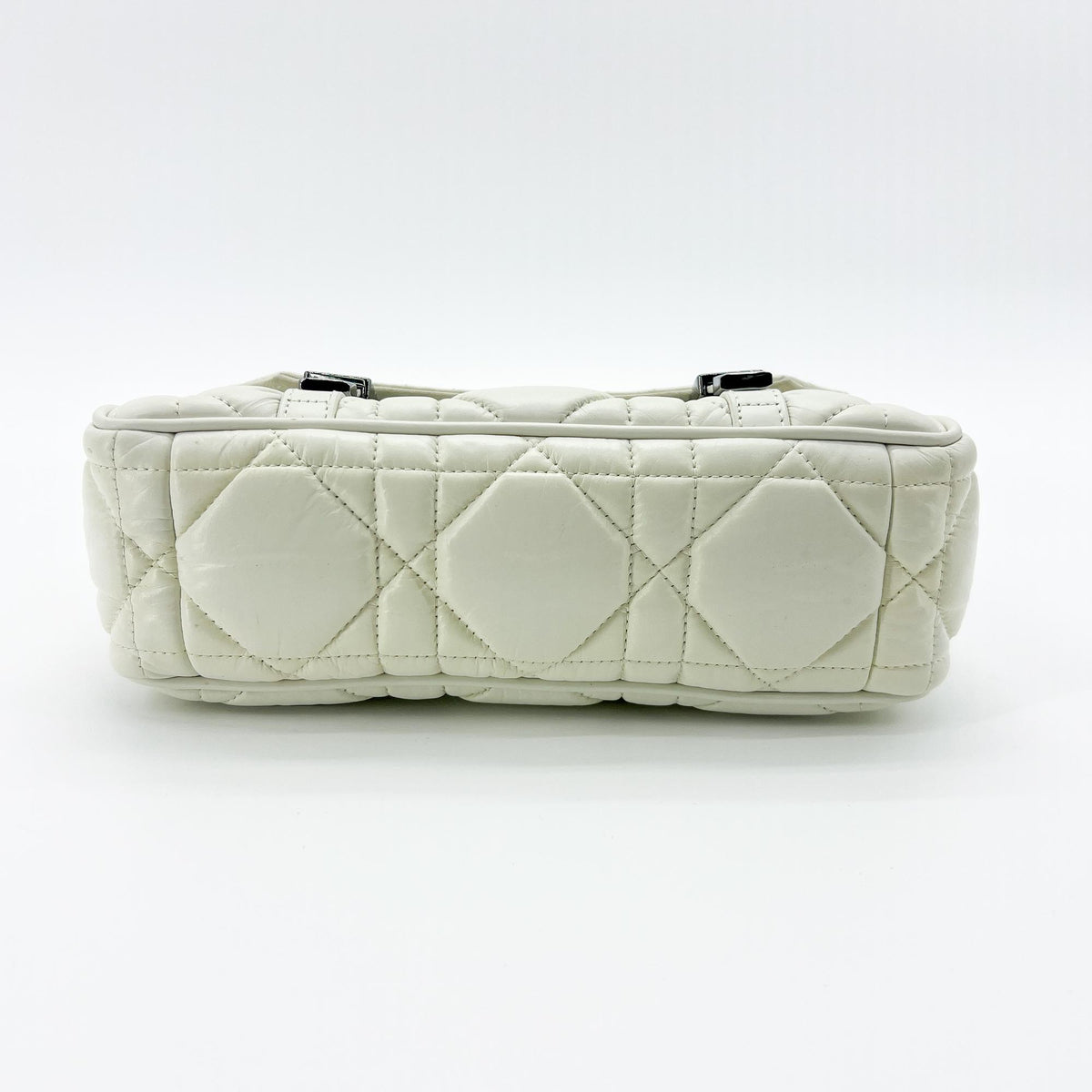 Christian Dior Diorcamp Messenger Padded Macrocannage Quilt Calfskin, White, Leather, Shoulder Bag