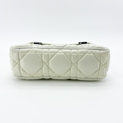 Christian Dior Diorcamp Messenger Padded Macrocannage Quilt Calfskin, White, Leather, Shoulder Bag