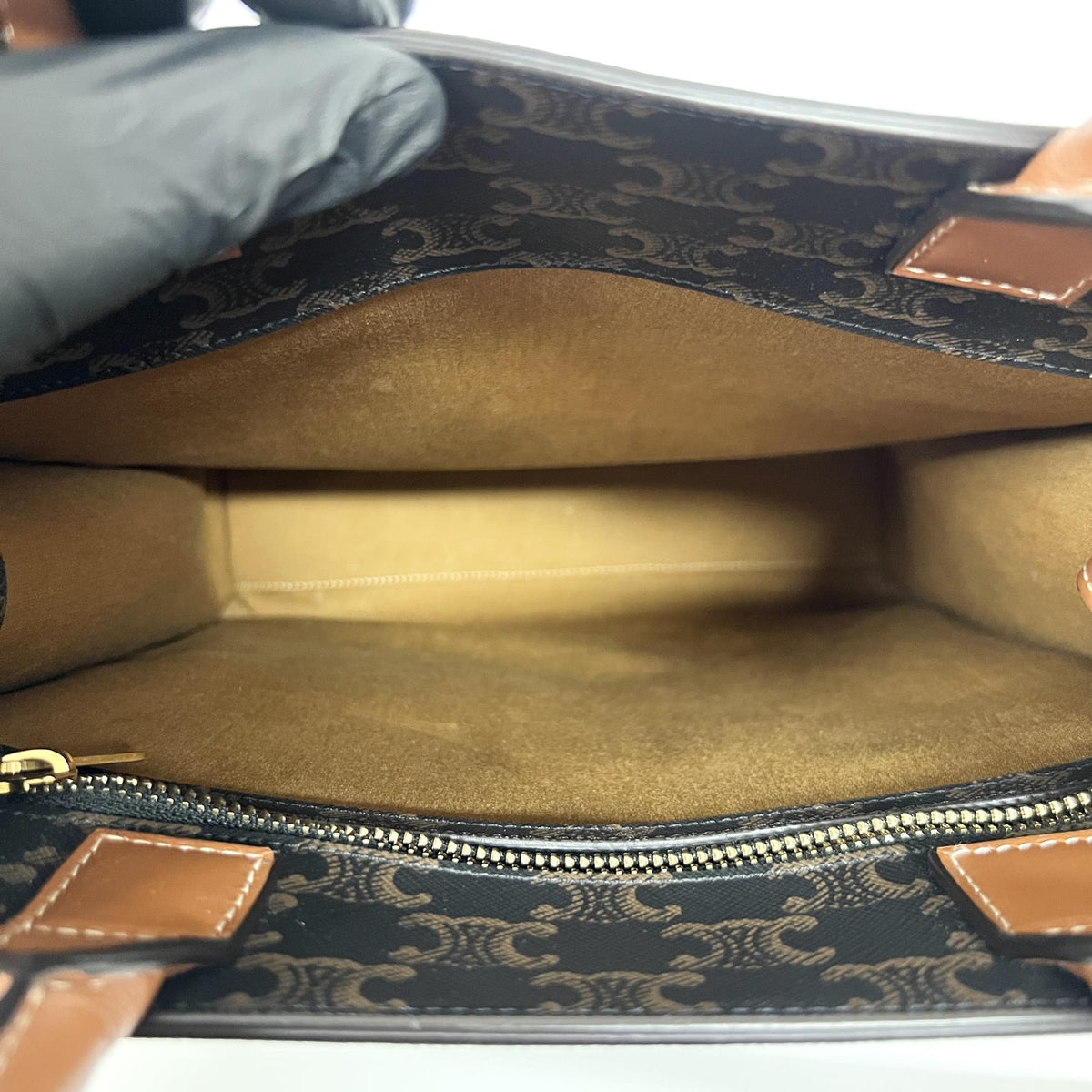 Celine Vertical Cabas Triomphe Coated Canvas, Brown, Canvas, Tote Bag