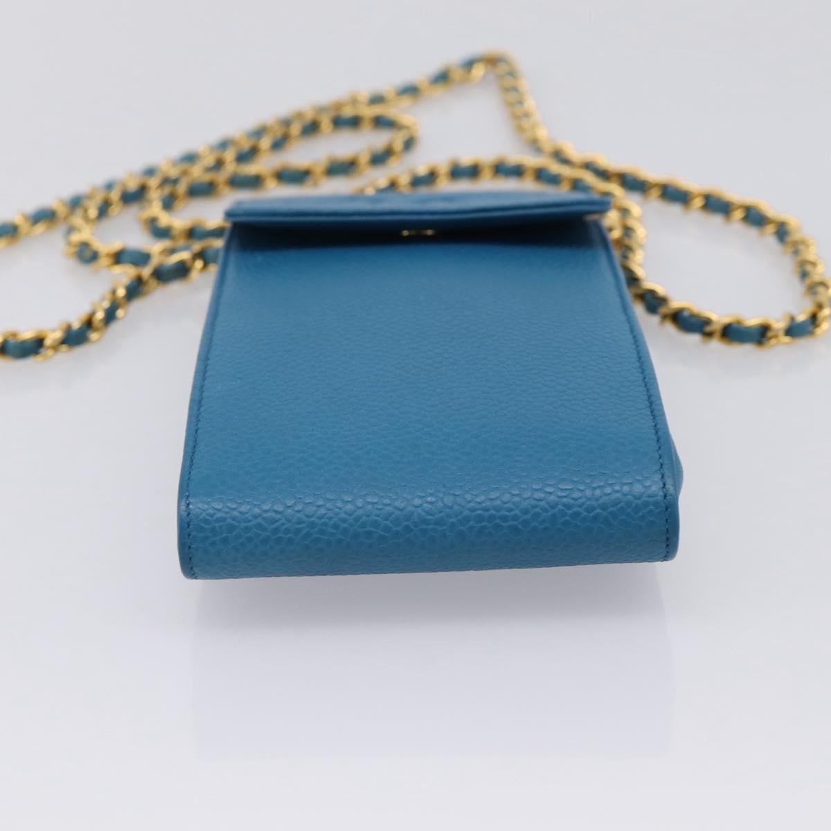 Chanel Vintage CC Phone Holder Caviar, Blue, Leather, Clutch