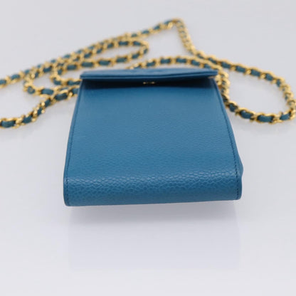 Chanel Vintage CC Phone Holder Caviar, Blue, Leather, Clutch