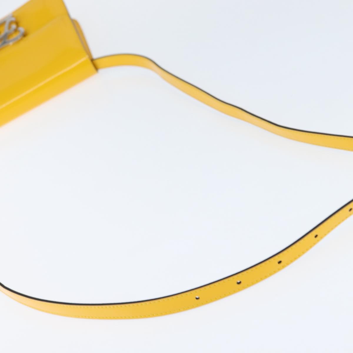 Fendi Curligraphy Shoulder Enamel Yellow Silver, Yellow, Patent Leather, Shoulder Bag