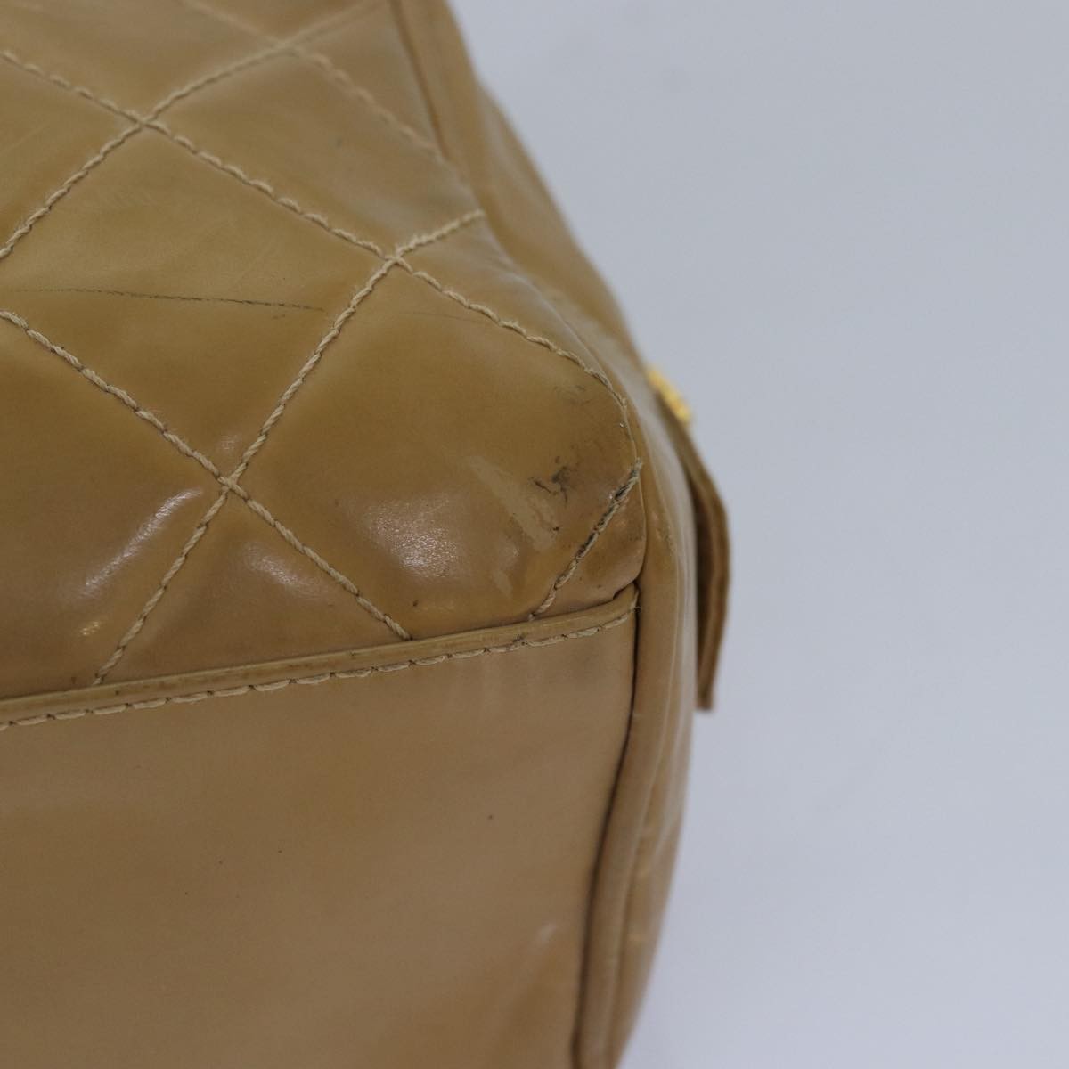 Chanel Square Stitch Toiletry Lambskin, Beige, Leather, Clutch