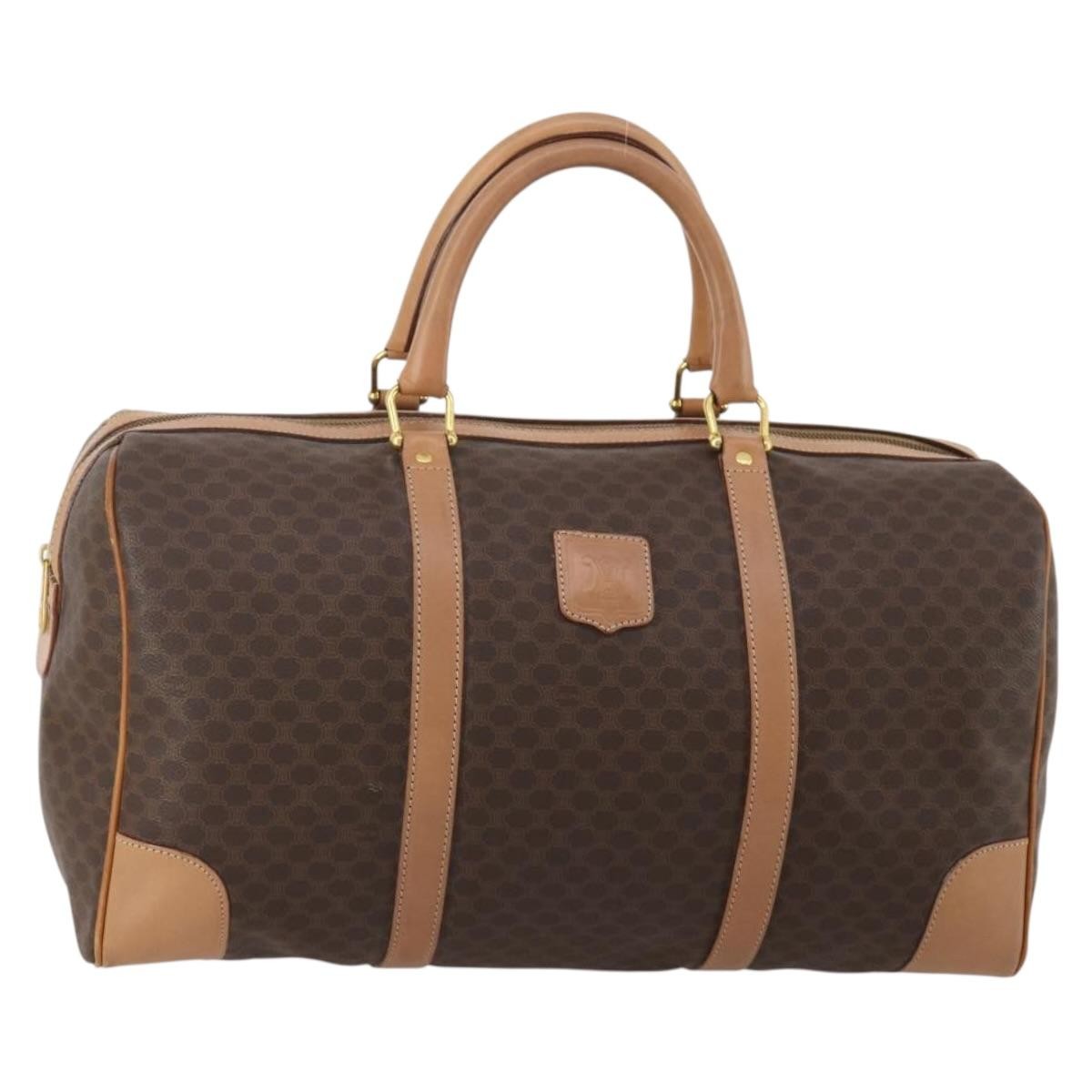 Celine Vintage Duffle Canvas and Leather, Brown, Canvas, Travel Bag