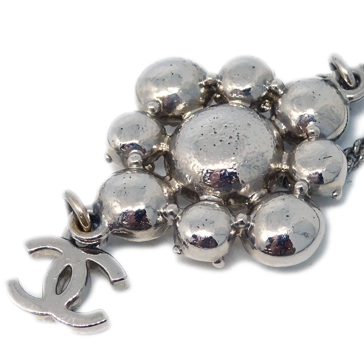 Chanel CC Cluster Drop Pendant Metal with Crystals, Silver, Silver Plated, Necklace