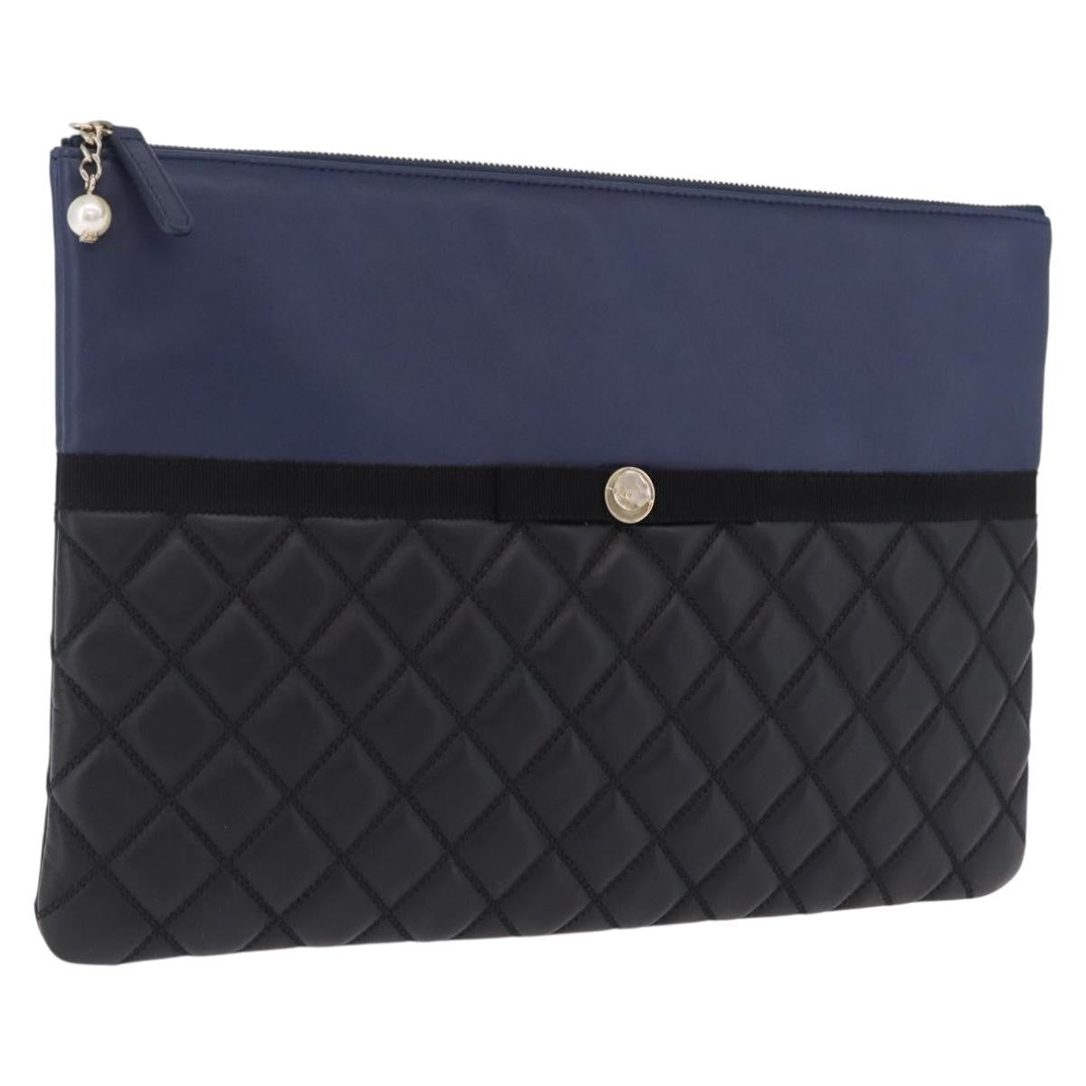 Chanel Bicolor Boy O Case Clutch Lambskin, Black, Leather, Clutch