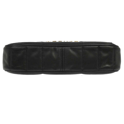 Celine Logo Chain Flap Quilted Goatskin, Black, Leather, Shoulder Bag
