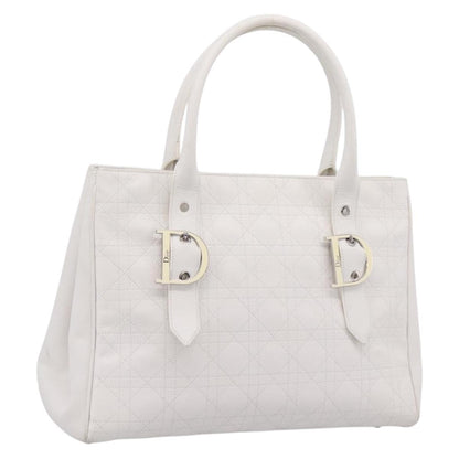 Christian Dior D Buckle Tote Cannage Stitch Leather, White, Leather, Tote Bag