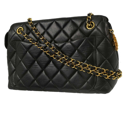 Chanel Vintage Chain Tote Quilted Lambskin, Black, Leather, Tote Bag