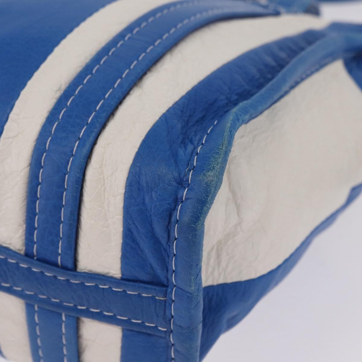 Balenciaga Bazar Convertible Striped Leather, Blue, Leather, Tote Bag