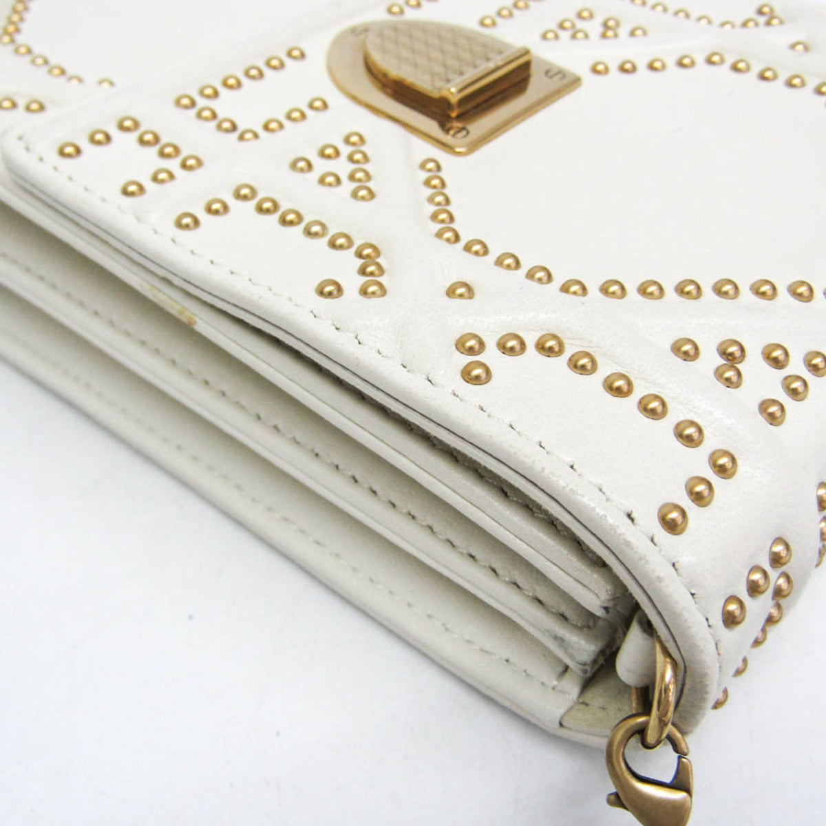 Christian Dior Diorama Vertical Clutch on Chain Studded Leather, White, Leather, Clutch