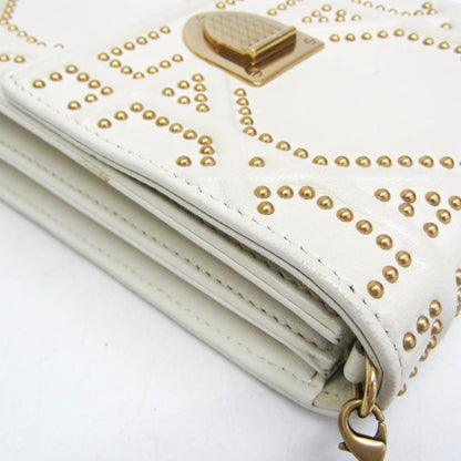 Christian Dior Diorama Vertical Clutch on Chain Studded Leather, White, Leather, Clutch