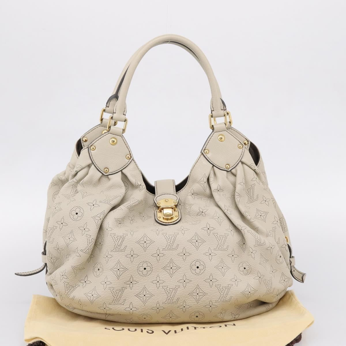 Louis Vuitton L Hobo Mahina Leather, Beige, Leather, Shoulder Bag