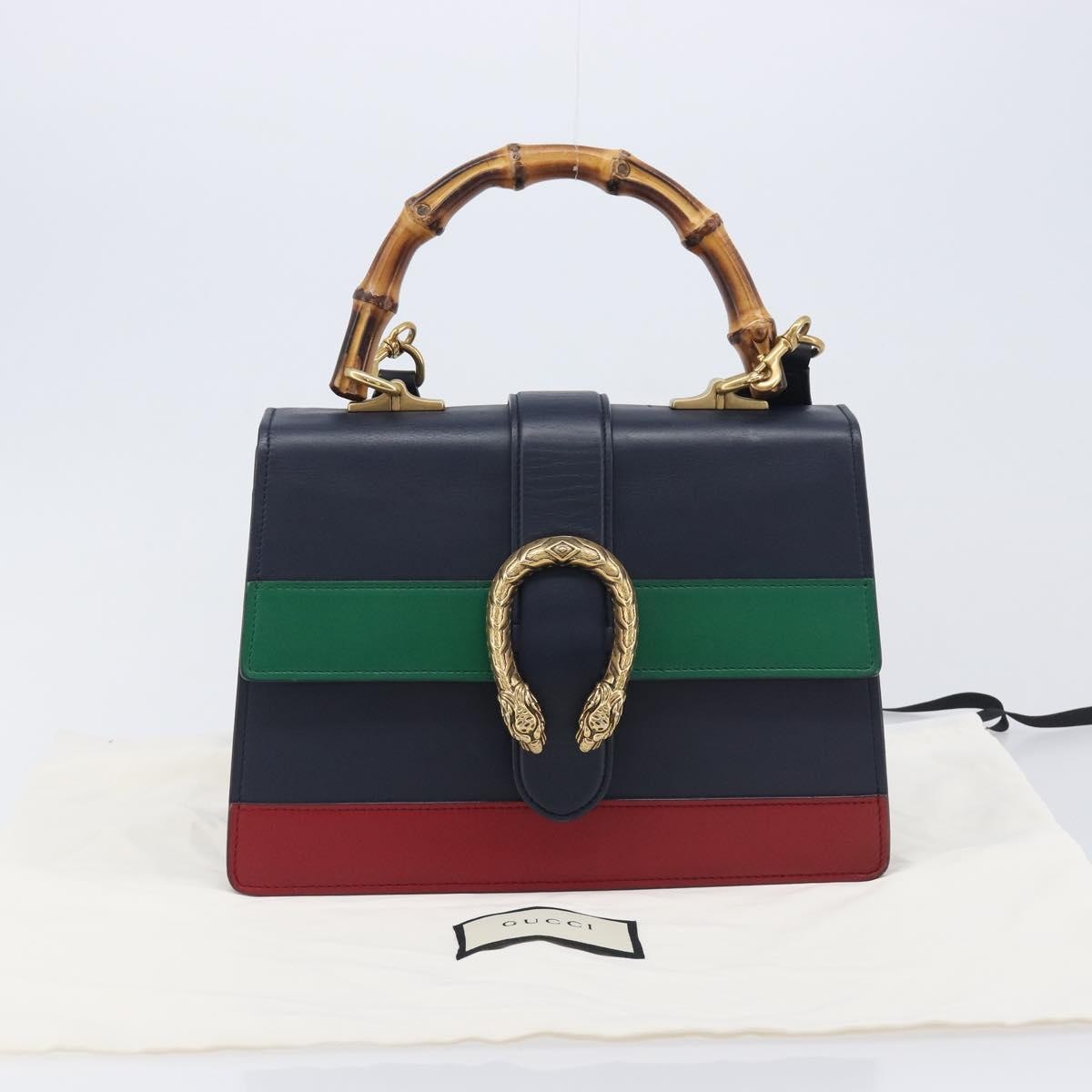 Gucci Dionysus Bamboo Top Handle Leather, Navy, Leather, Handbag