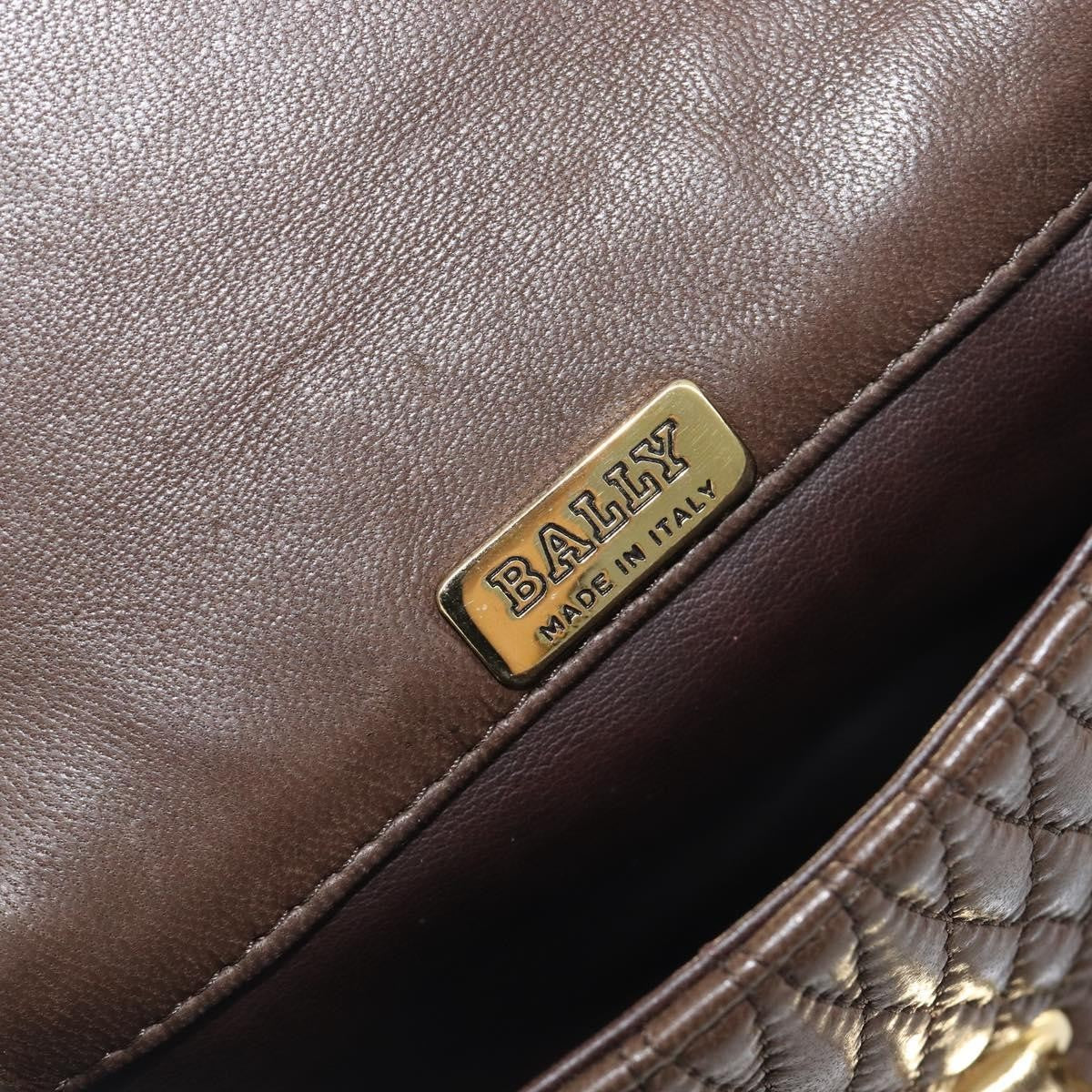Bally Vintage Chain Quilted Leather, Brown, Leather, Shoulder Bag