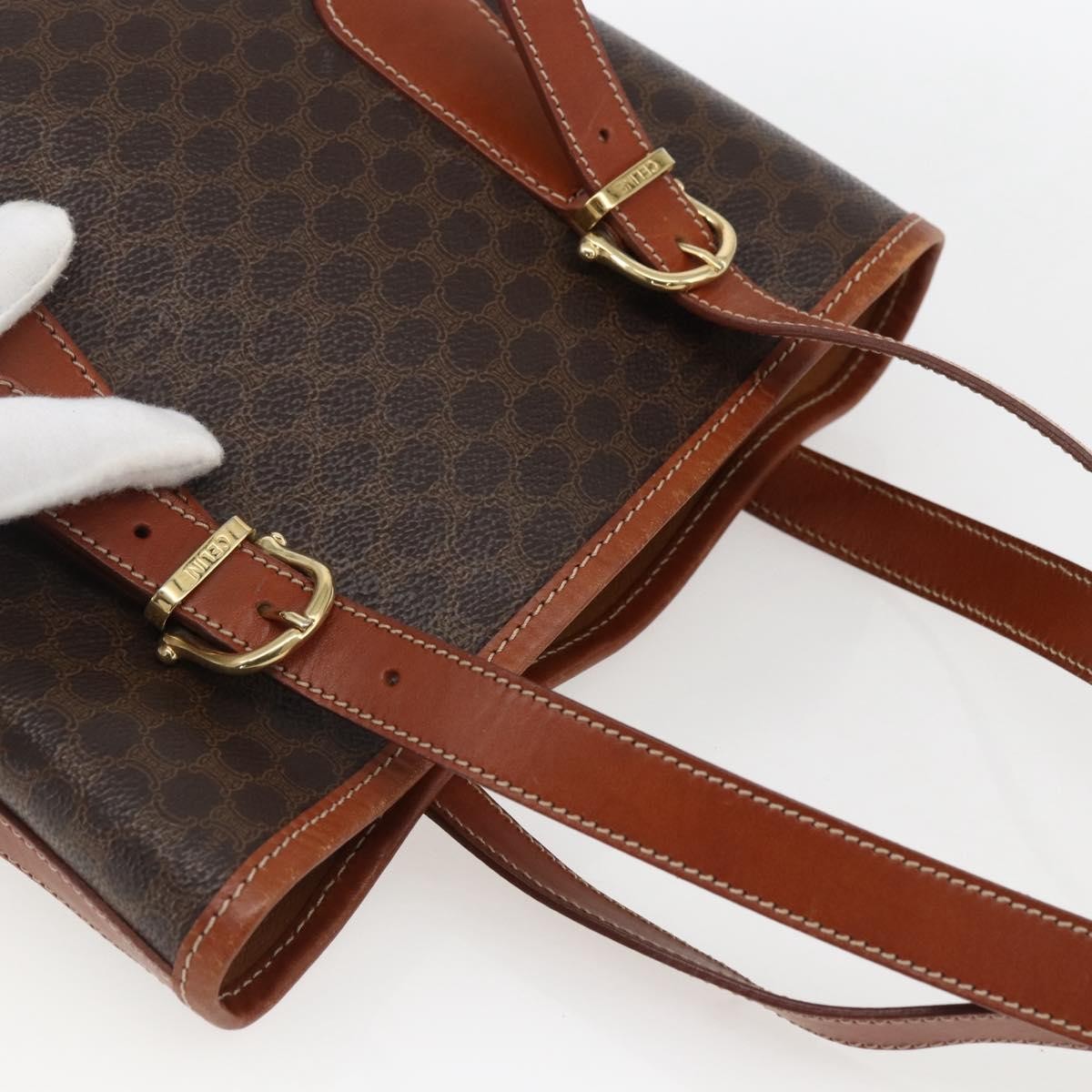 Celine Vintage Macadam Canvas and Leather, Brown, Canvas, Handbag