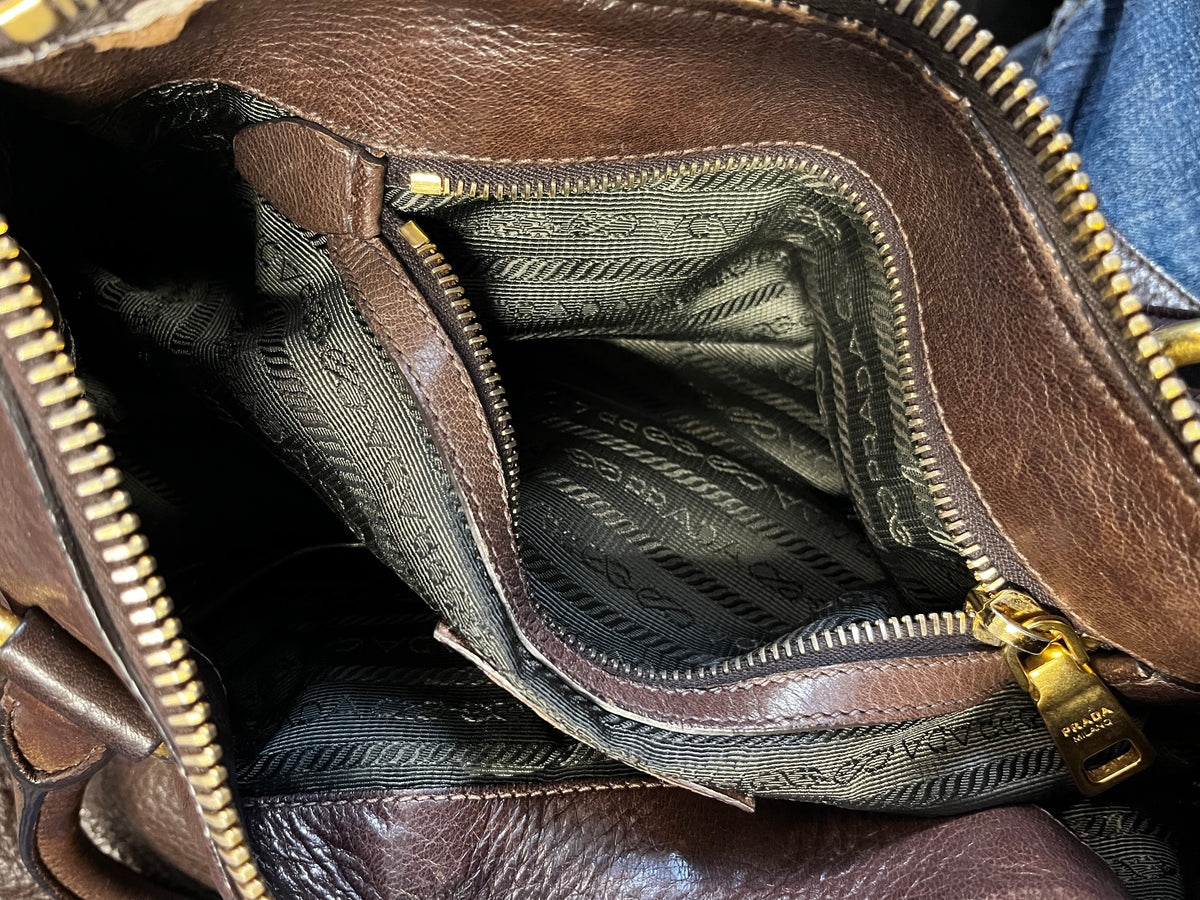Prada Vitello Daino Convertible Tote Vitello Daino, Brown, Leather, Handbag