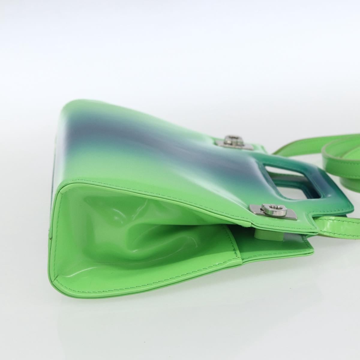 Salvatore Ferragamo Wanda Top Handle Shoulder Gradient Leather, Green, Patent Leather, Handbag