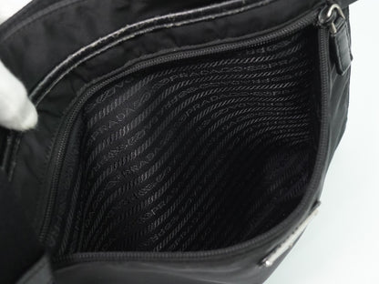 Prada Front Zip Messenger Quilted Tessuto, Black, Nylon, Shoulder Bag