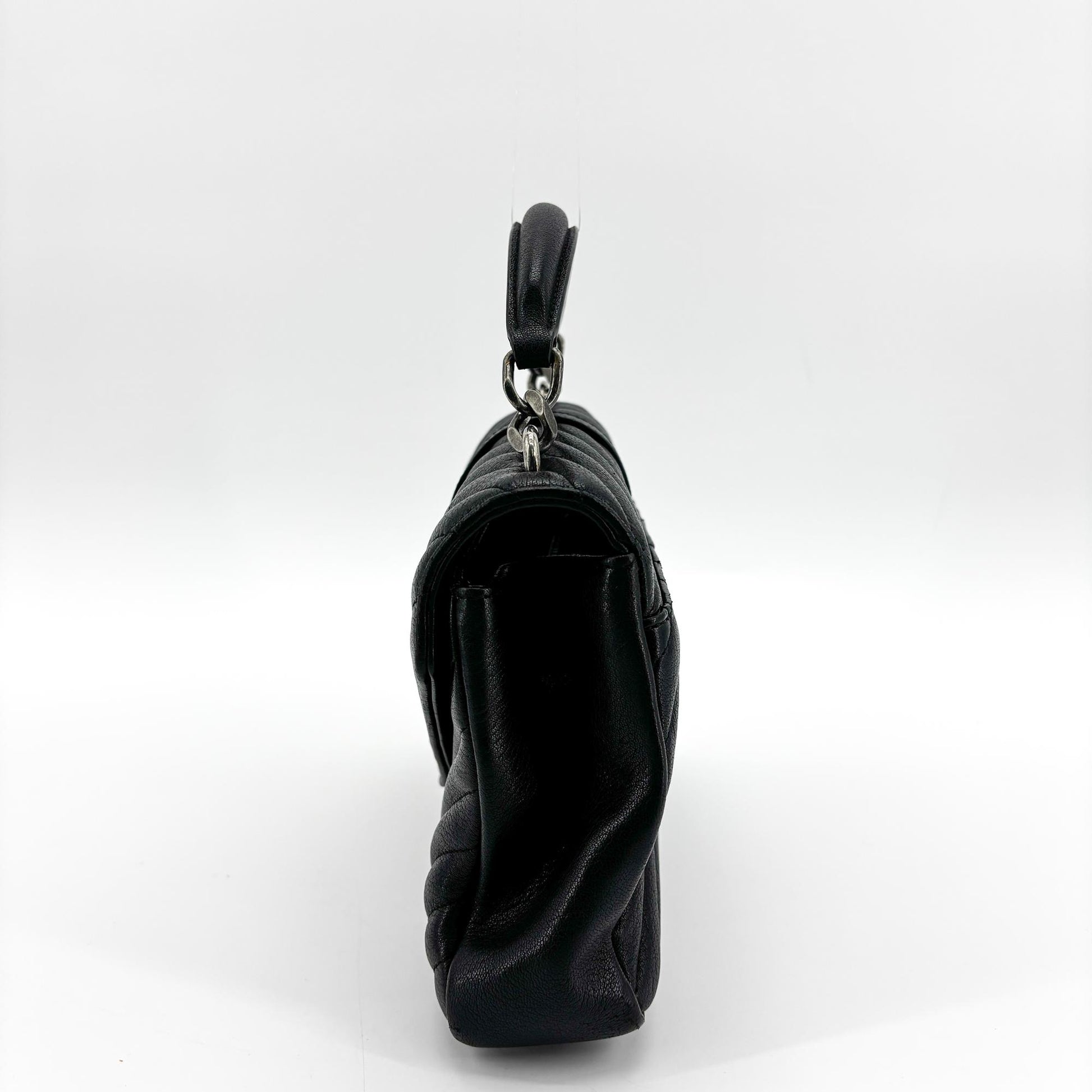 Saint Laurent Classic Monogram College Matelasse Chevron Leather, Black, Leather, Handbag