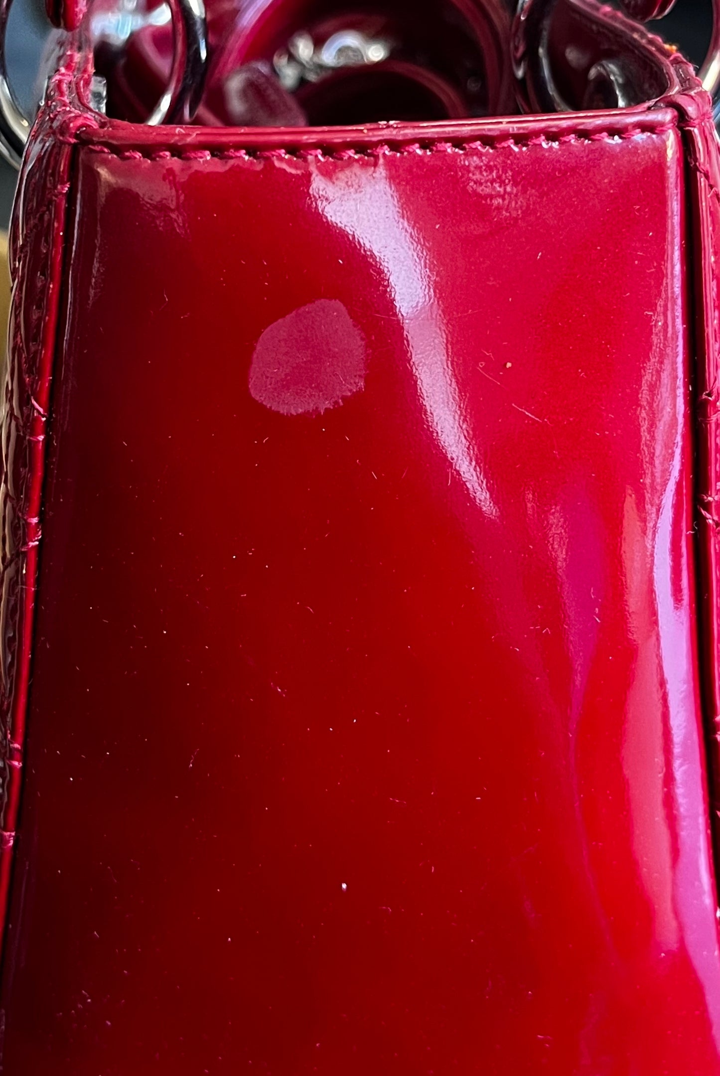 Christian Dior Lady Dior Patent, Red, Patent Leather, Handbag