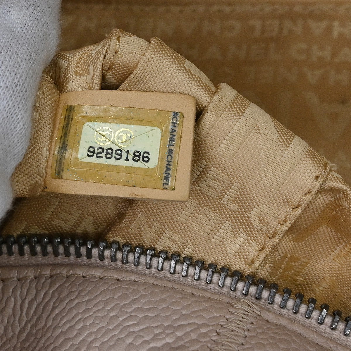Chanel Square Stitch Quilted Caviar, Beige, Leather, Shoulder Bag