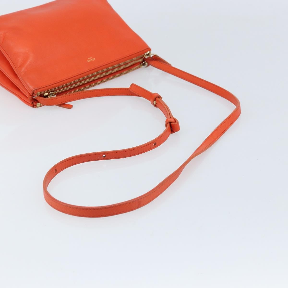 Celine Trio Leather, Orange, Leather, Shoulder Bag