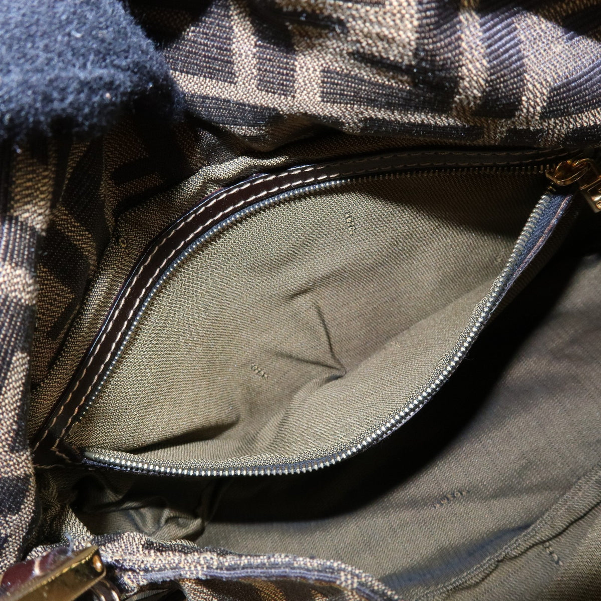 Fendi Round Flap Baguette Zucca Canvas, Brown, Canvas, Shoulder Bag