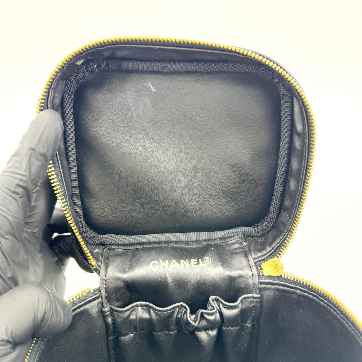 Chanel Vintage Timeless Cosmetic Case Caviar, Black, Leather, Clutch