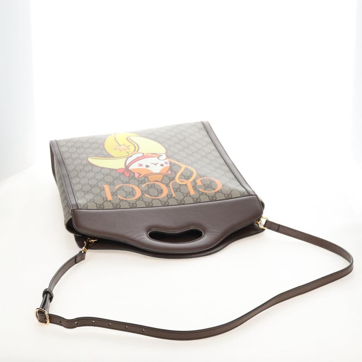 Gucci Cut Out Handle Printed GG Coated Canvas, Brown, Canvas, Tote Bag