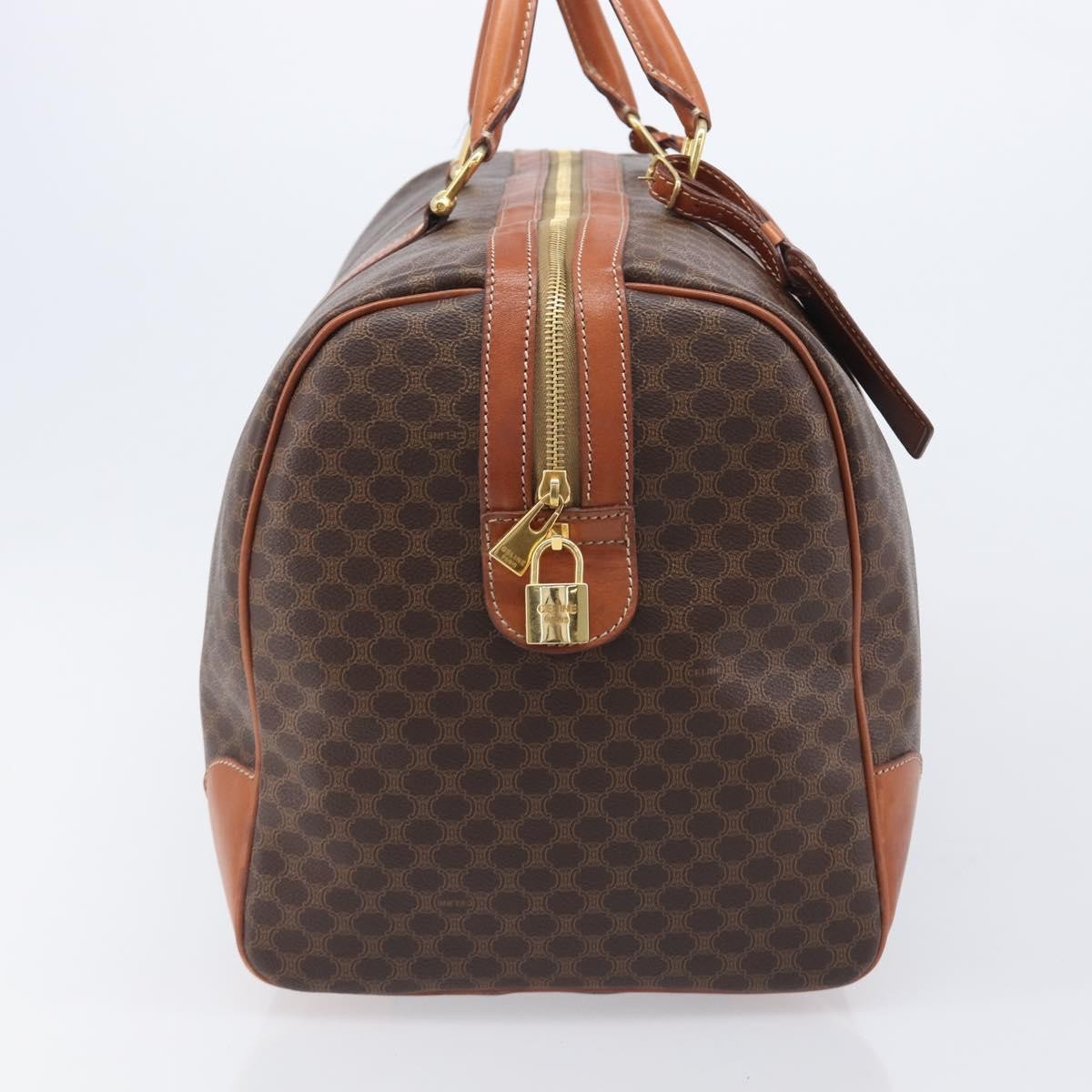 Celine Vintage Duffle Macadam Coated Canvas, Brown, Canvas, Handbag