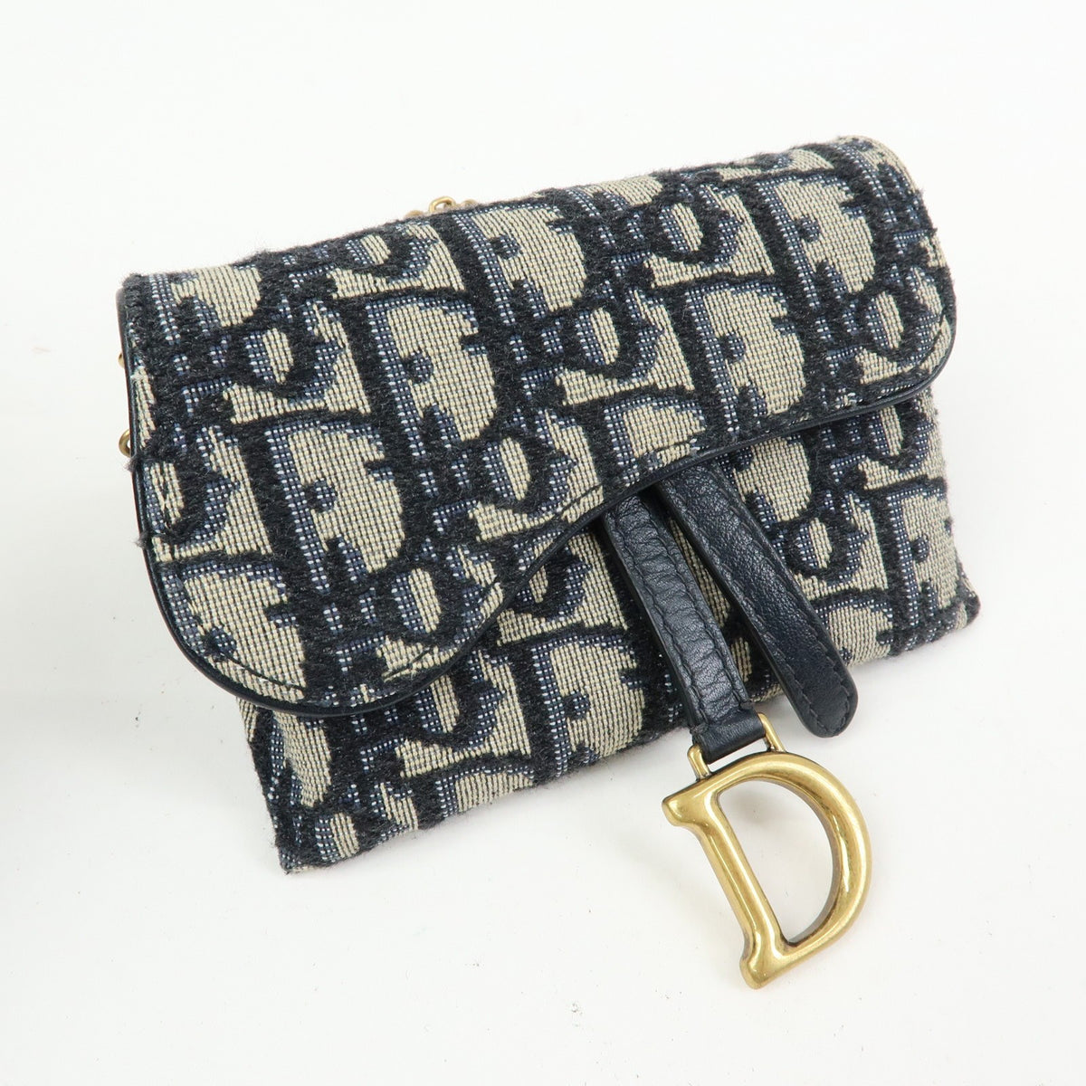 Christian Dior Saddle Pouch Leather, Beige, Canvas, Clutch