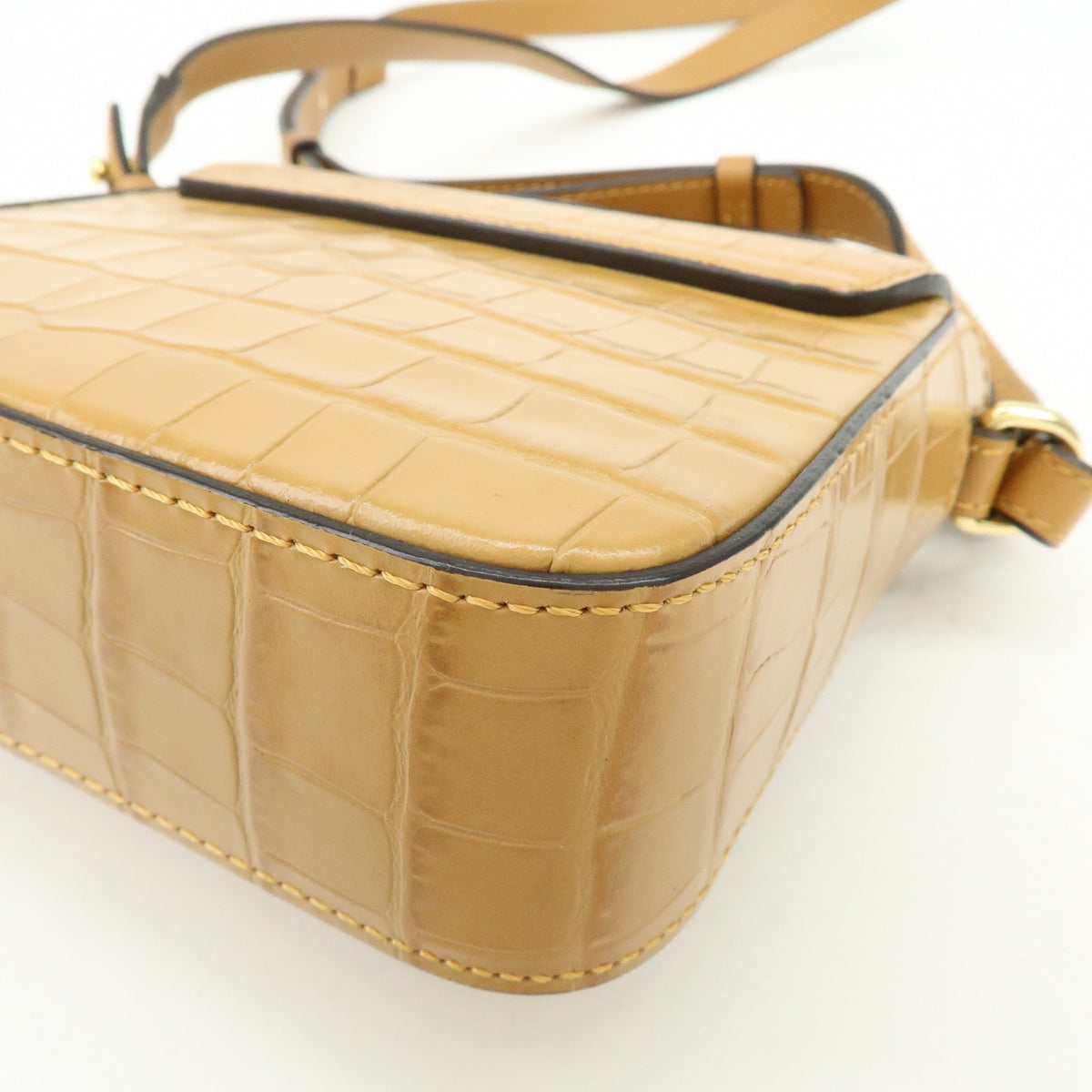 Chloe C Flap Crocodile Embossed Leather, Brown, Leather, Handbag