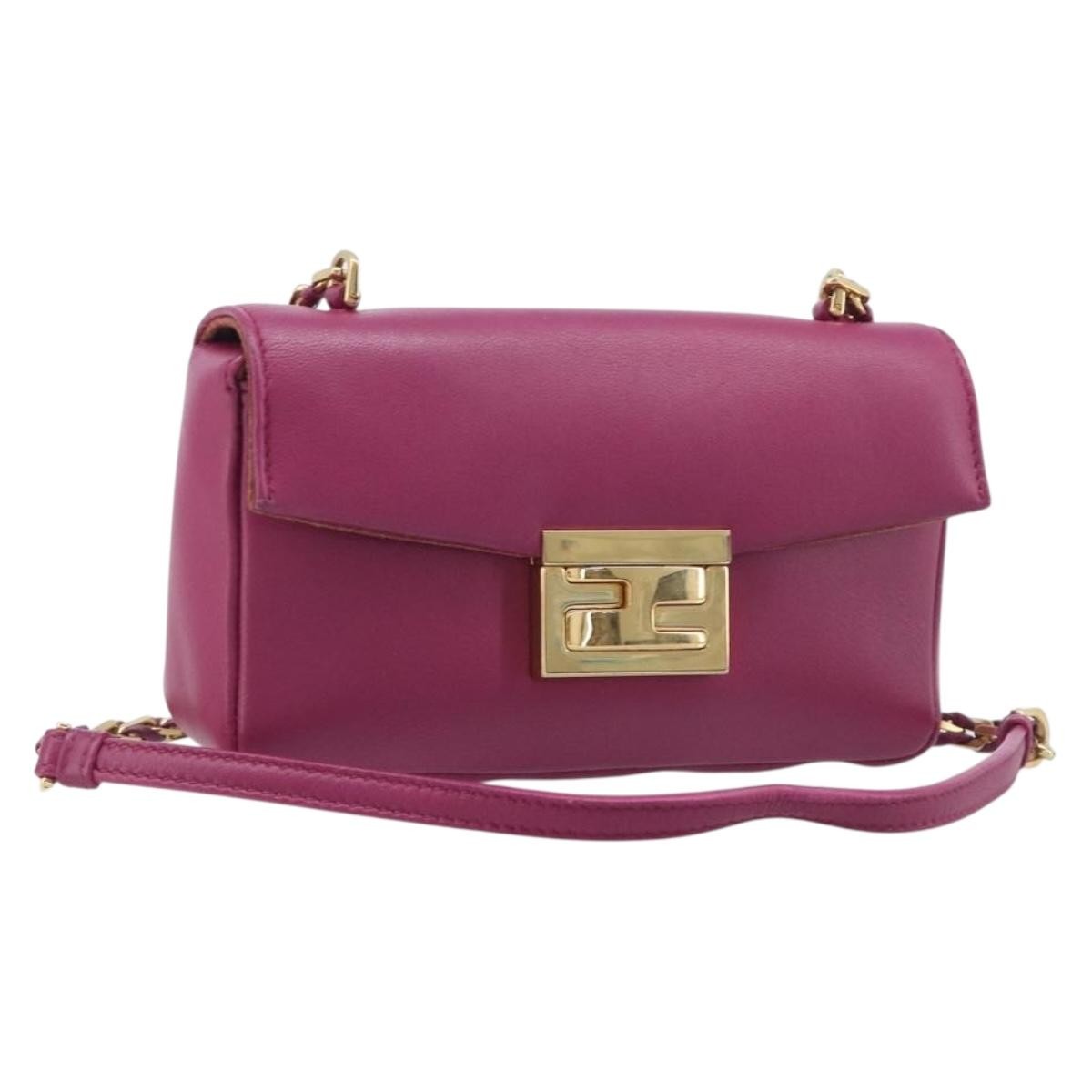 Fendi Be Baguette Flap Leather, Pink, Leather, Handbag