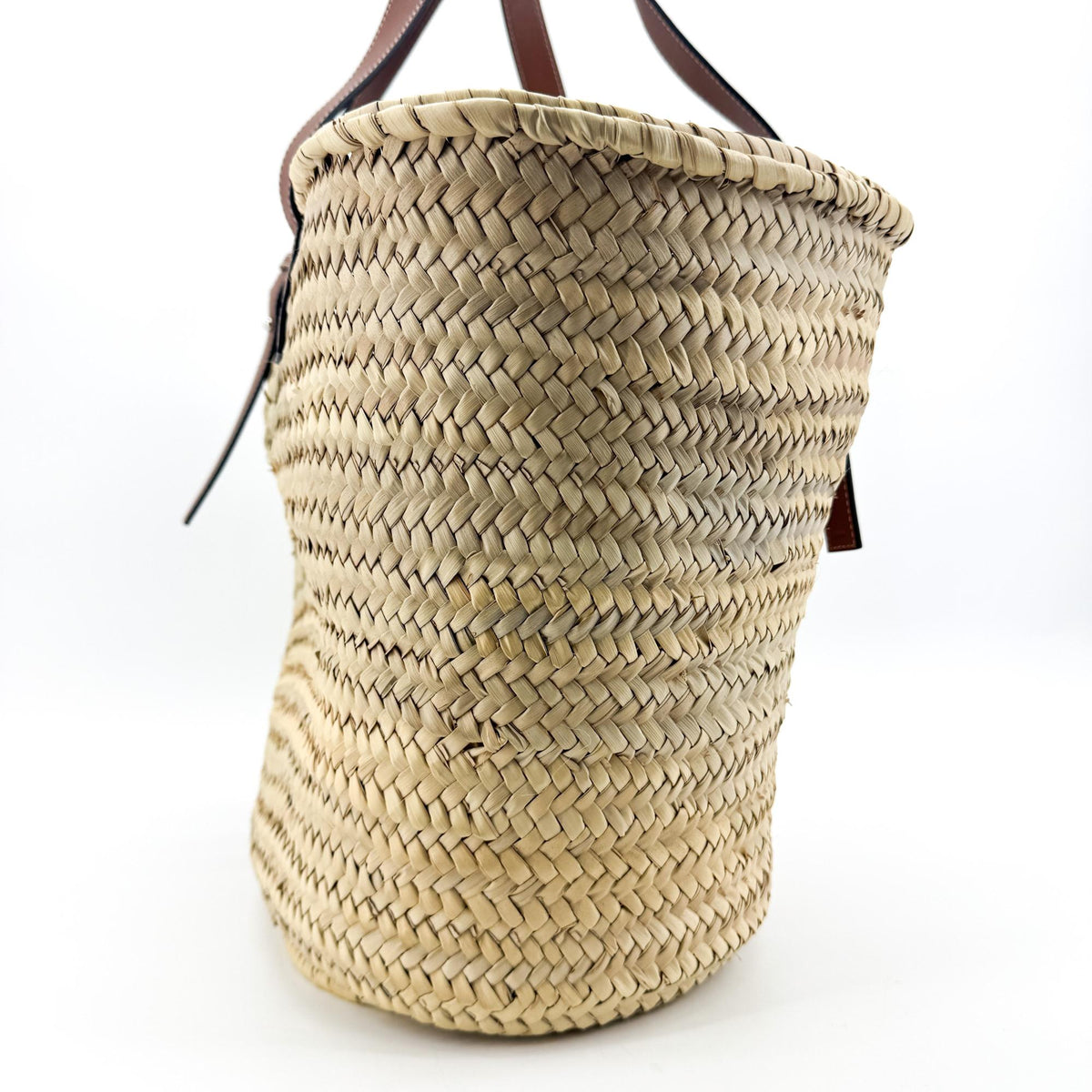 Loewe Elephant Basket Raffia, Brown, Leather, Tote Bag