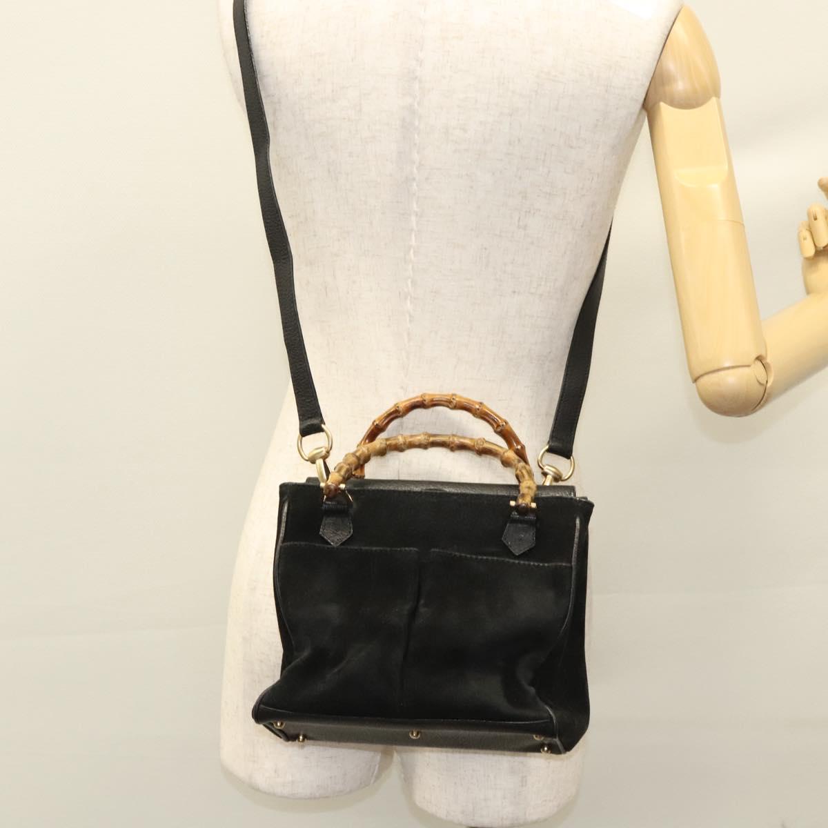 Gucci Bamboo Zip Pouch Suede, BLACK, SUEDE, Handbag