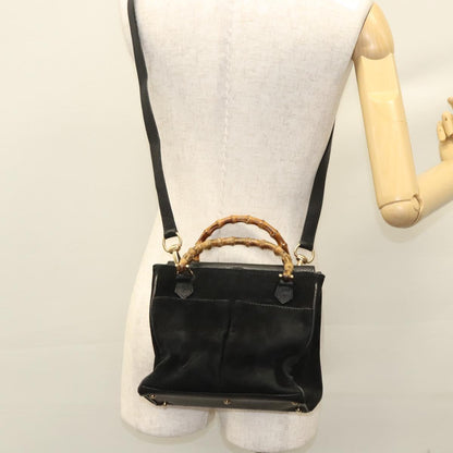 Gucci Vintage Bamboo Front Pocket Tote Suede, Black, Suede, Handbag