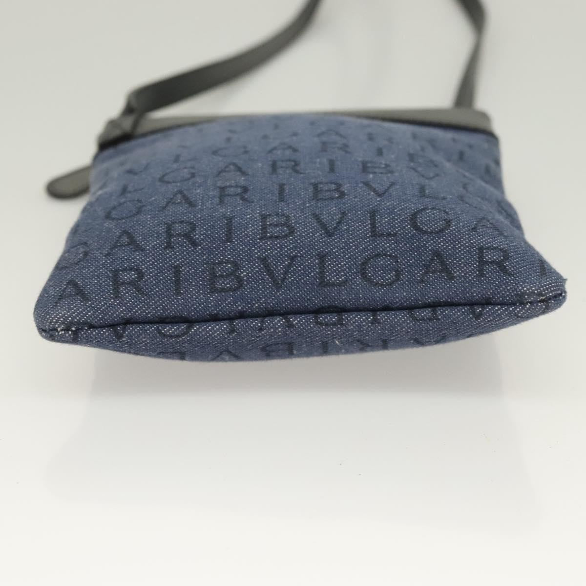Bvlgari Logomania Canvas with Leather, Blue, Canvas, Shoulder Bag
