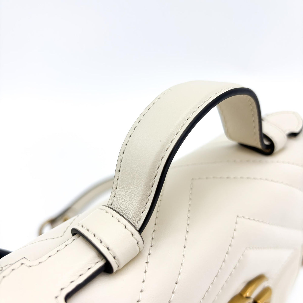 Gucci GG Marmont Top Handle Flap Matelasse Leather, White, Leather, Handbag