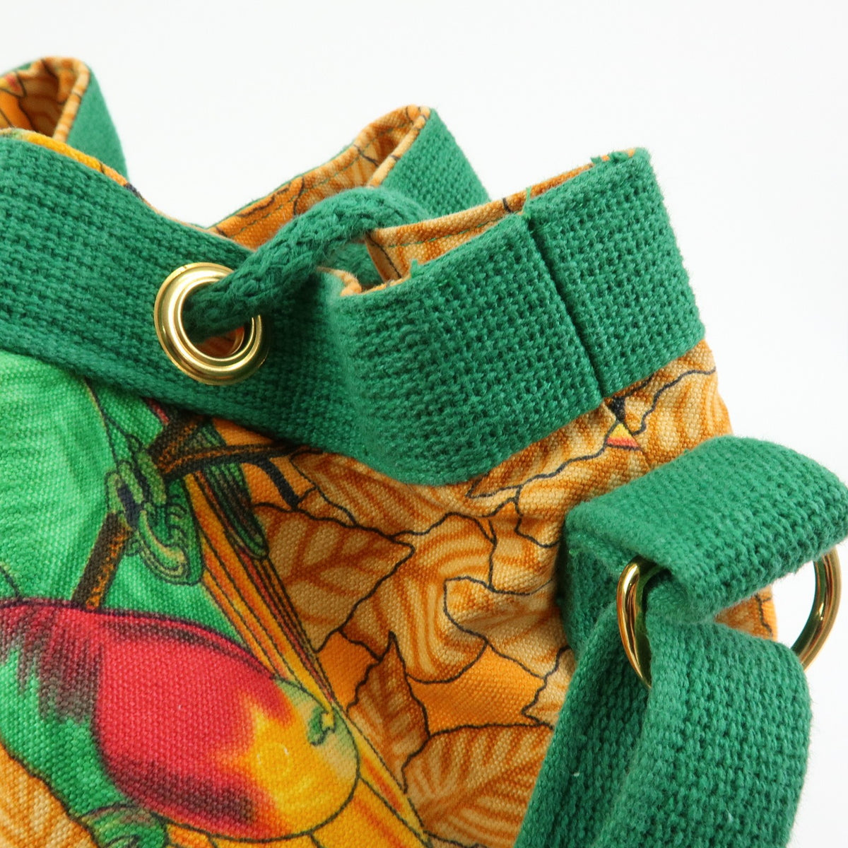Hermes Vintage Drawstring Bucket Printed Canvas, Orange, Canvas, Shoulder Bag