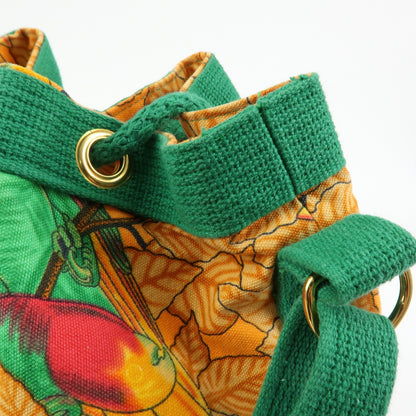 Hermes Vintage Drawstring Bucket Printed Canvas, Orange, Canvas, Shoulder Bag