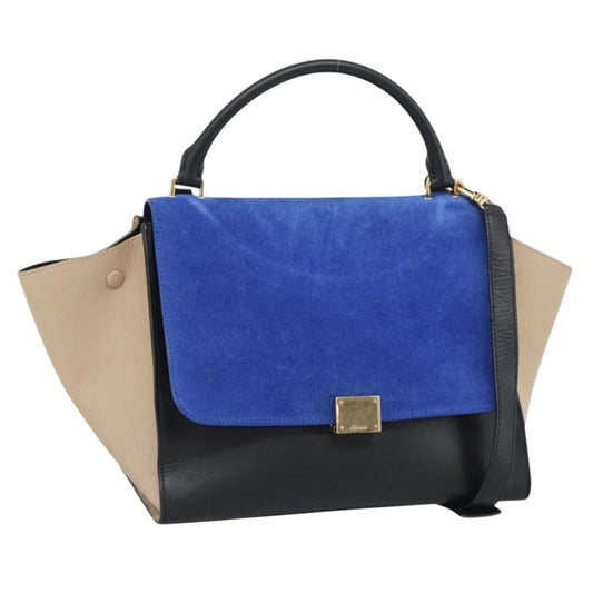 Celine Trapeze Leather with Suede, Blue, Leather, Handbag