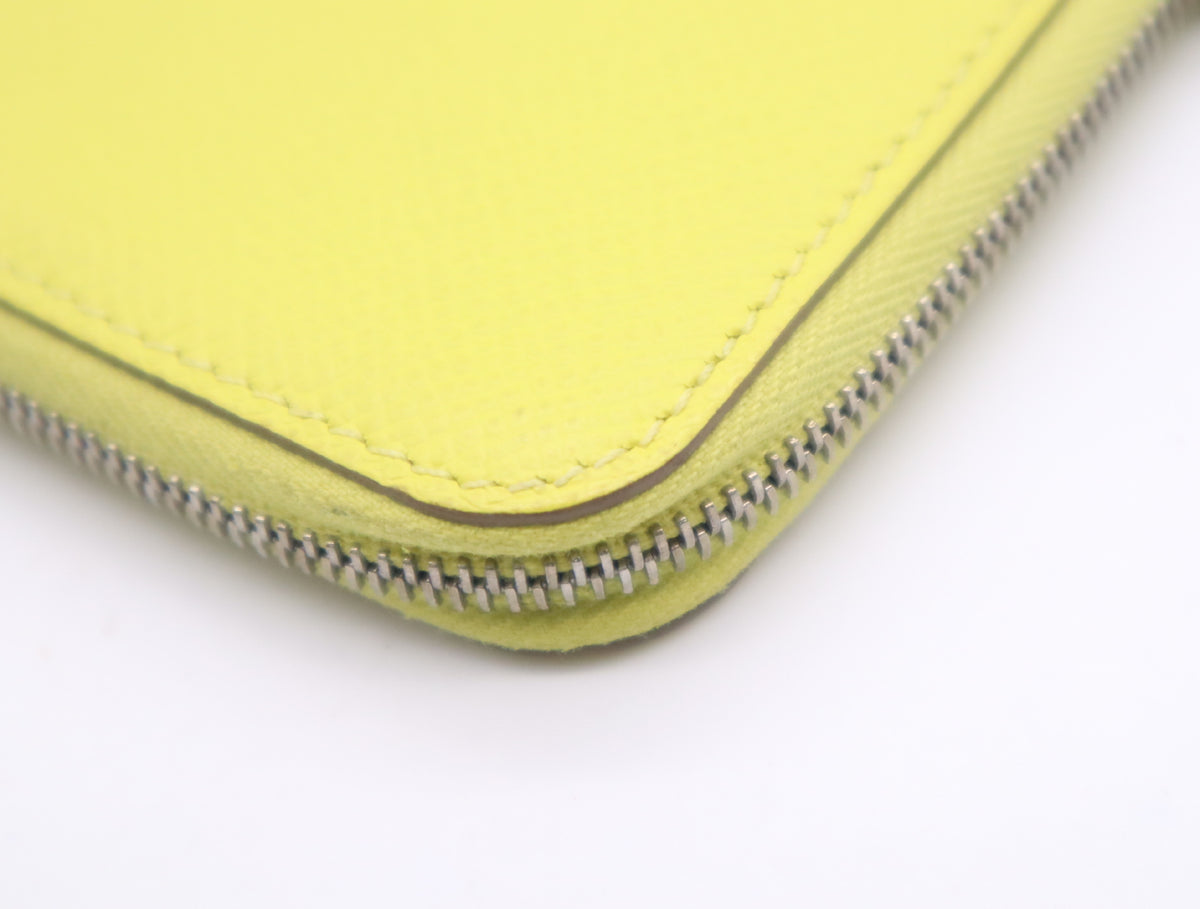 Hermes Azap Silkin Epsom Leather Silk, Yellow, Leather, Wallet