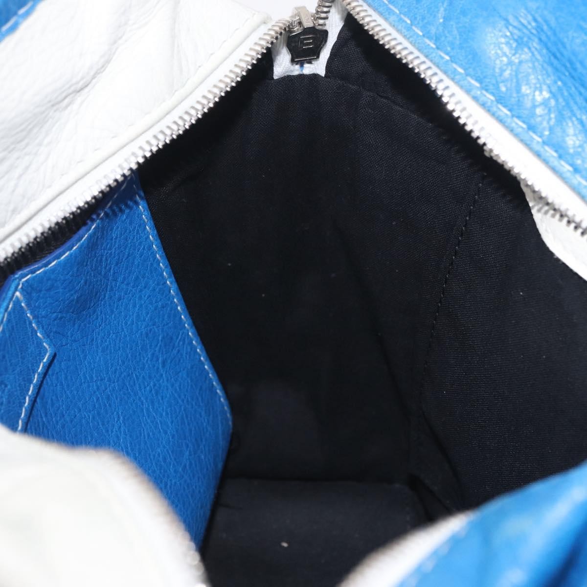 Balenciaga Bazar Convertible Striped Leather, Blue, Leather, Tote Bag