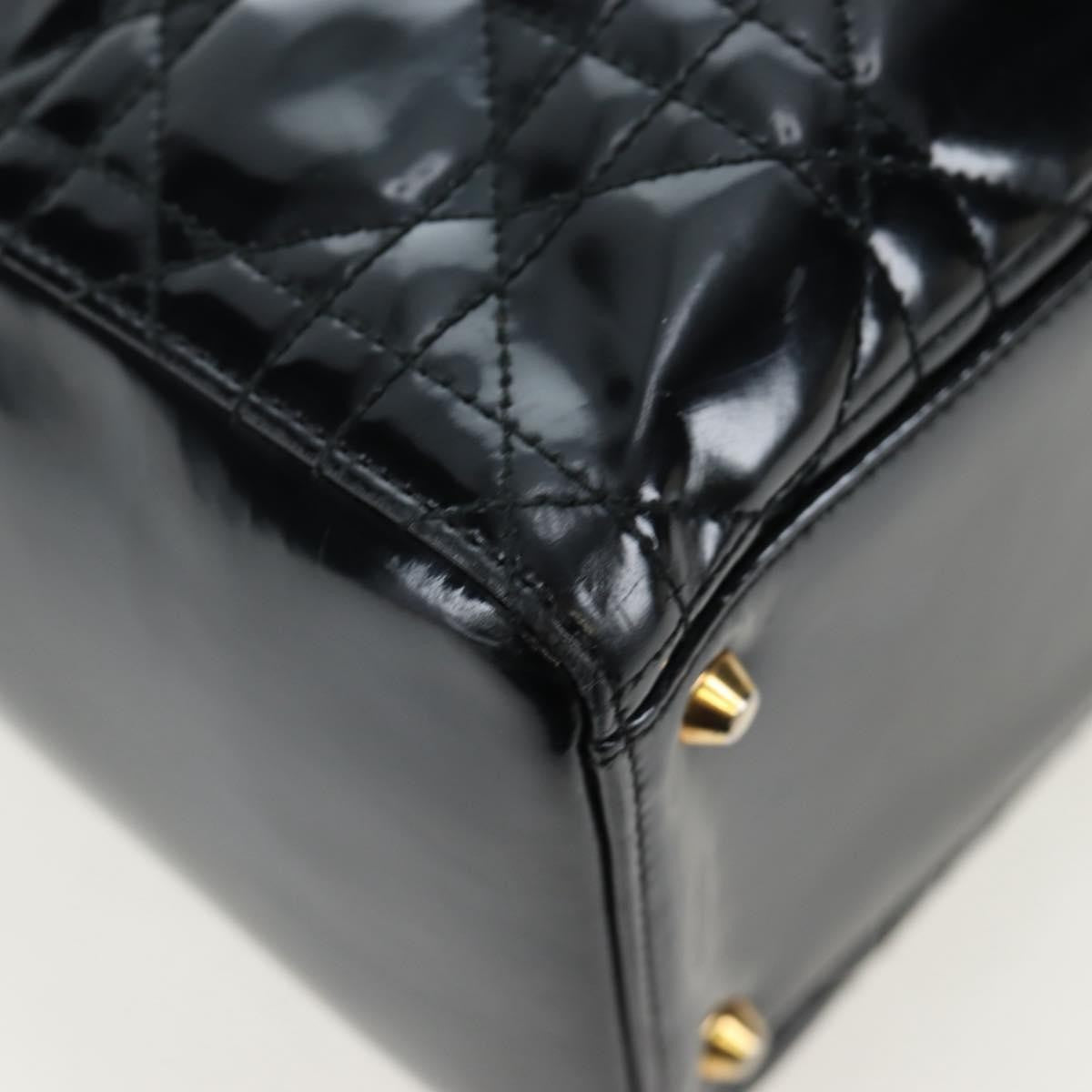 Christian Dior Lady Dior Cannage, Black, Patent Leather, Handbag