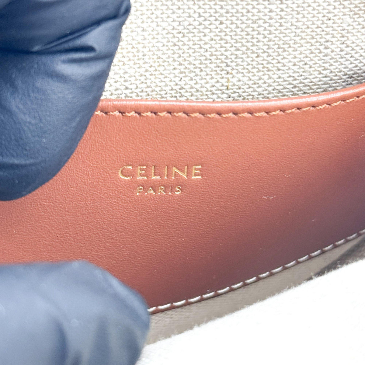 Celine triomphe tambour textile, Navy, Textile, Clutch