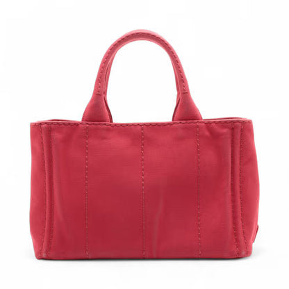 Prada Canapa Convertible Tote Printed Canvas, Red, Canvas, Handbag